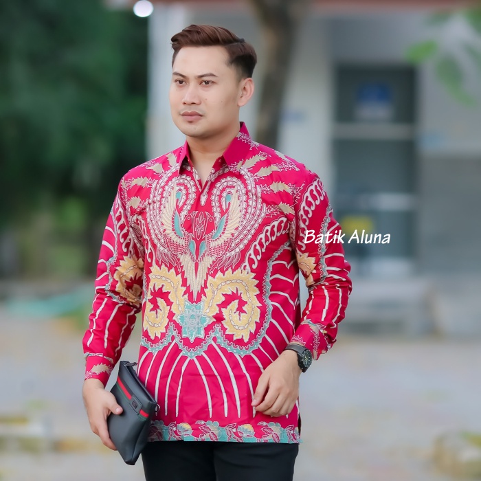 Batik Pria Lengan Panjang Premium Modern Slimfit Baju Kemeja Batik Exclusive Songket Pria Solo Laki Laki Cowok Jumbo Lengan Panjang Slim Fit Solo Pekalongan Furing Kasual Bahan Katun Reguler BATIK ALUNA PL 119