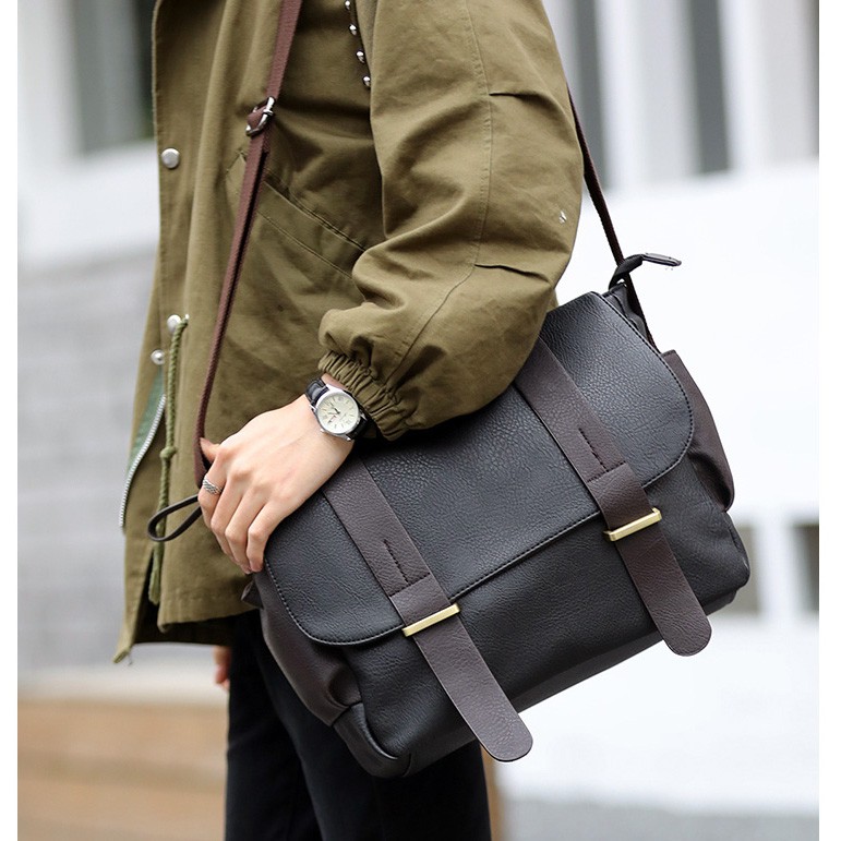 ETONWEAG Tas Selempang Pria Bahan Kulit Leather Messenger Bag - KPU2642 - Black