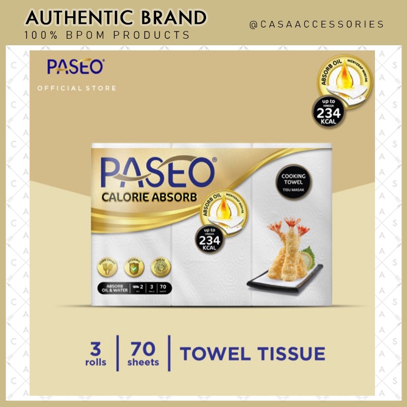 Paseo Calorie Absorbs Kitchen Towel Roll 70s (Isi 3 Roll) / Tissue kertas