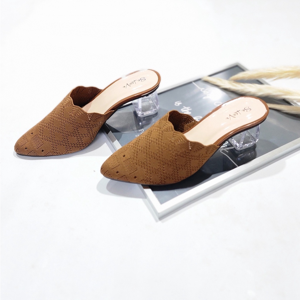 Se Loove - Alice sepatu heels wanita import / heels kaca 5cm / heels rajut / heels kaca / selop heel