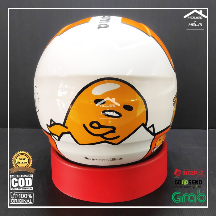 Helm Cewe Cewek Wanita Uniseks Cowok Cowo Half Face Halfface BMC Milan Gudetama White Orange lucu