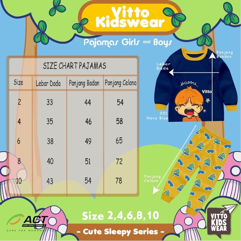 Piyama Anak Pajamas cute Sleepy Vitto