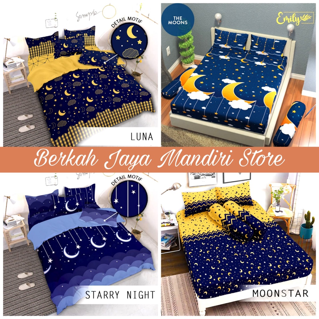 Sprei Motif Bulan Bintang Uk 180x200/120x200 Bahan Cotton Halus