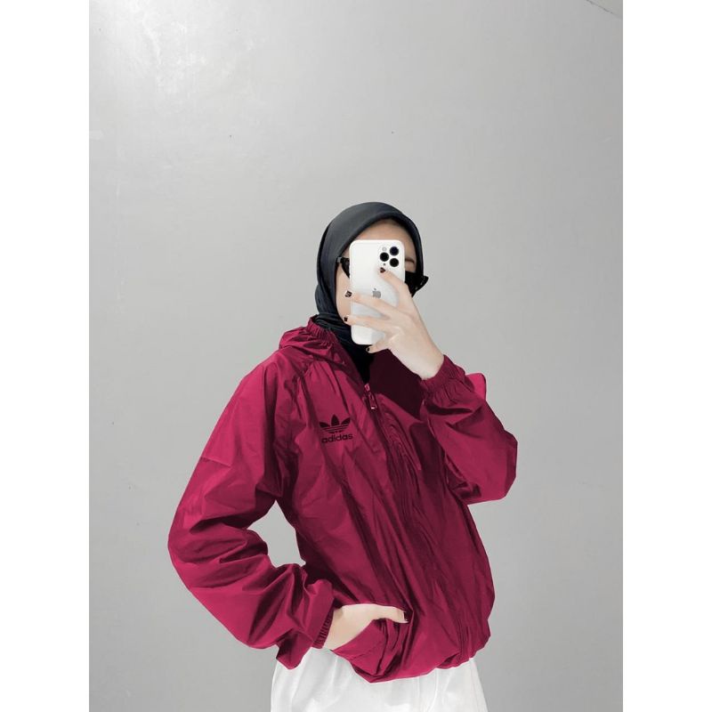 Jaket Olahraga Parasut Pria dan Wanita , Sauna Suit, Jogging, Lari, Bersepeda, Despo, Gym Fitnes, Senam, Pria dan Wanita-MAROON ADIDAS