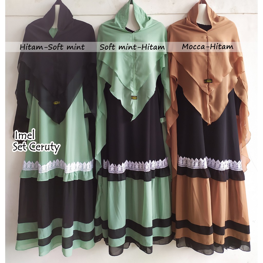 SERI 2 Gamis Ceruty Babydoll Set Hijab List Renda/ Gamis Ceruty Kombinasi