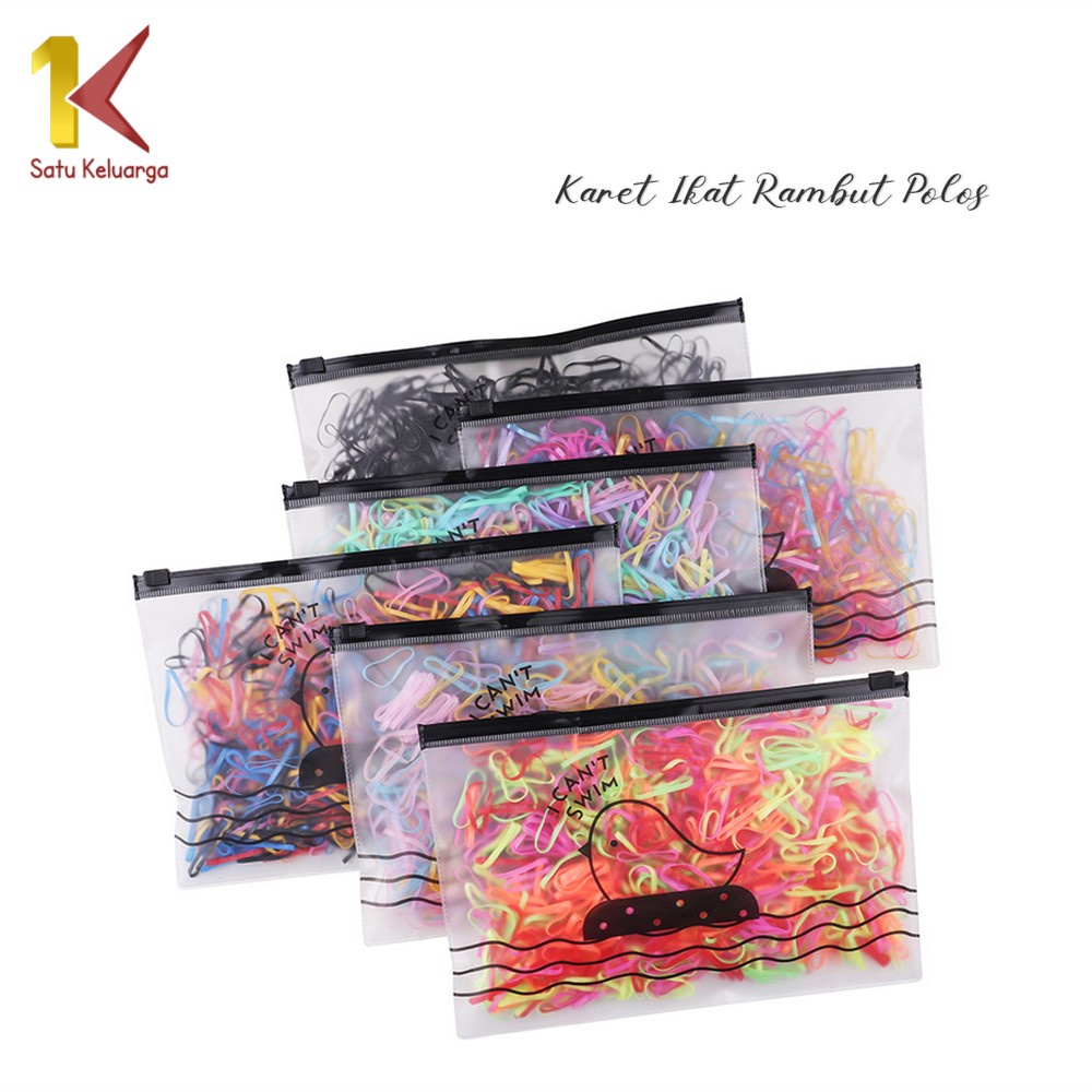 Satu Keluarga Karet Ikat Rambut C12 Ikat Rambut Motif Polos Isi Sekitar 1000 PCS - Bahan Karet