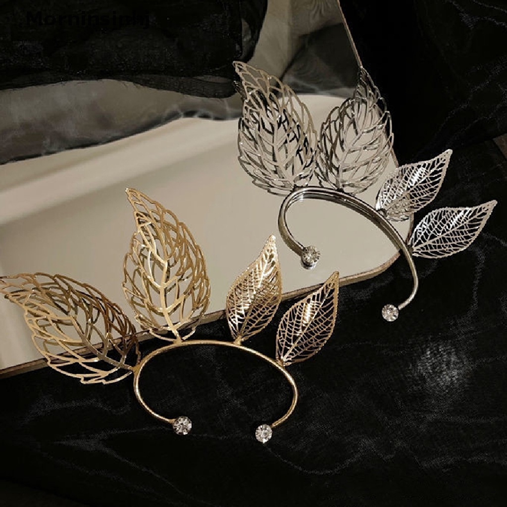 Mornin 1pc Chic Elf Manset Telinga Maple Leaf Berlubang Zircon Leaf Cosplay Peri Anting Klip Untuk Wanita Perempuan Pernikahan Ear Cuff Perhiasan id