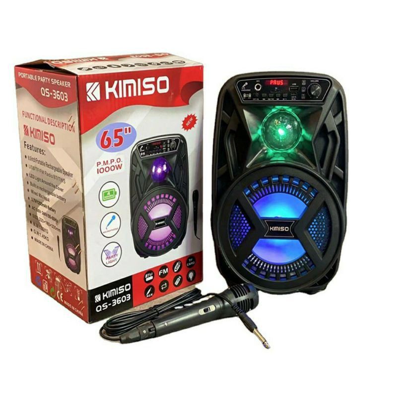Karaoke Speaker Bluetooth KIMISO QS-3603 Ukuran 6,5inch Free Mic