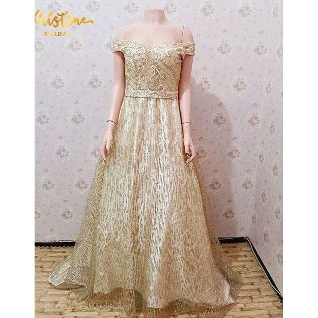 gaun sabrina gold glitter mewah