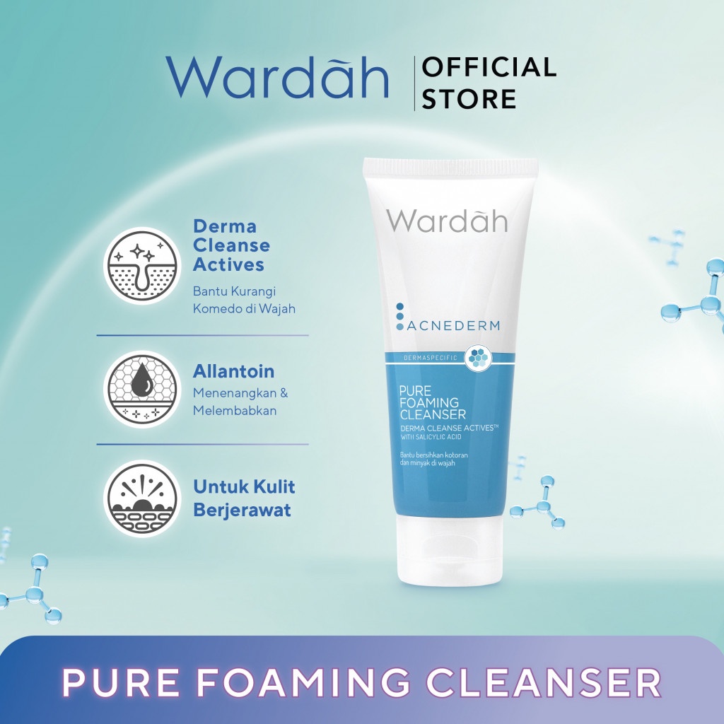 Wardah Acnederm Pure Foaming Cleanser 60 ml - Pembersih Wajah Berjerawat dan Berminyak  - BISA COD