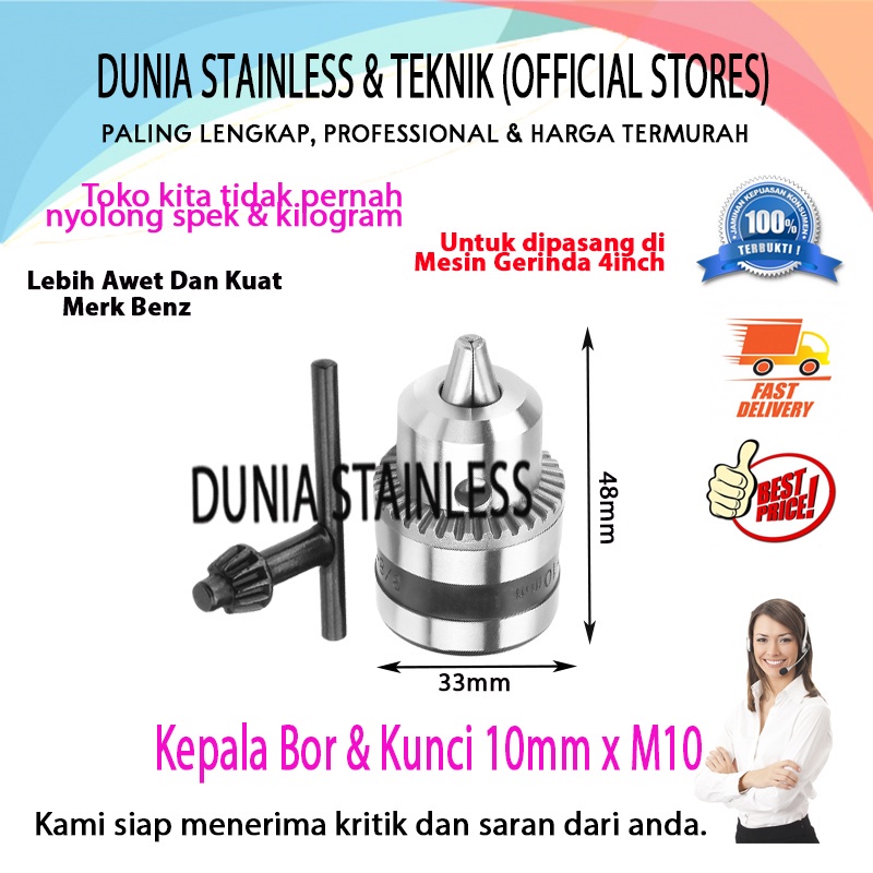 Kepala Bor plus Kunci 10mm untuk Gerinda
