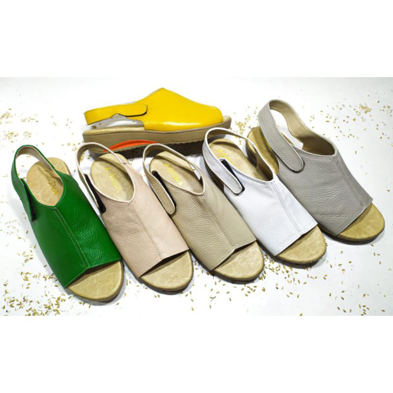 sandal kulit wanita wedges tali