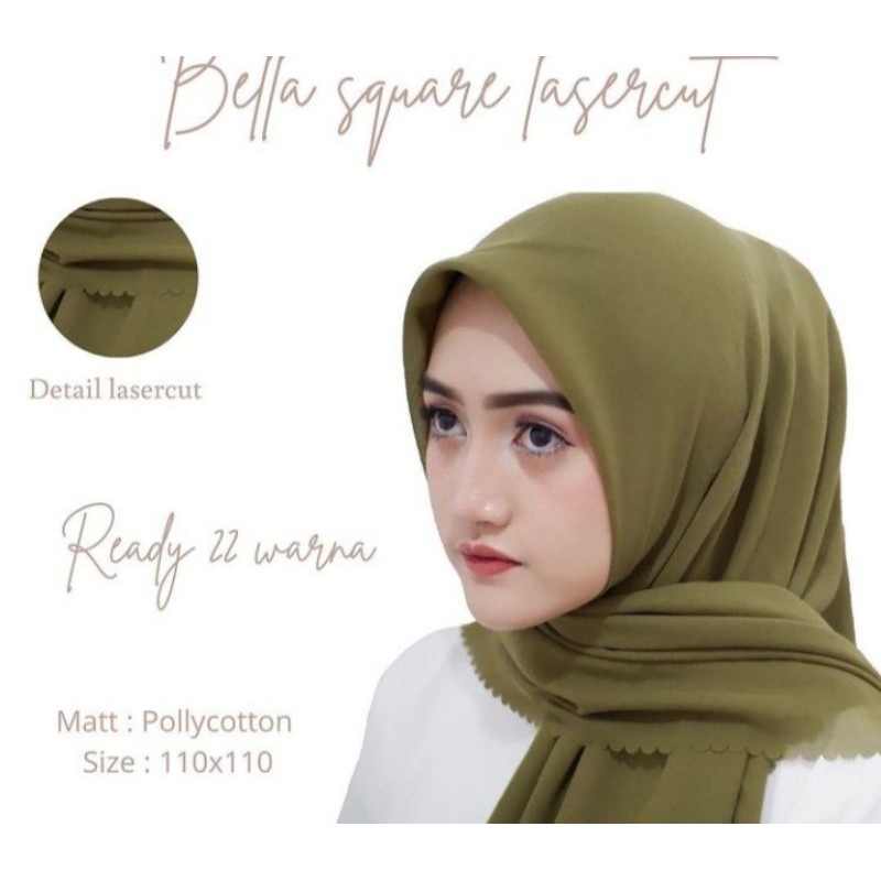 Hijab Segi Empat Bella Square Lasser Cut Polycotton Premium size 110×110