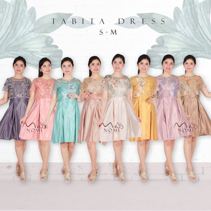 tabita dress pesta bokat lace satin dress midi wanita natal
