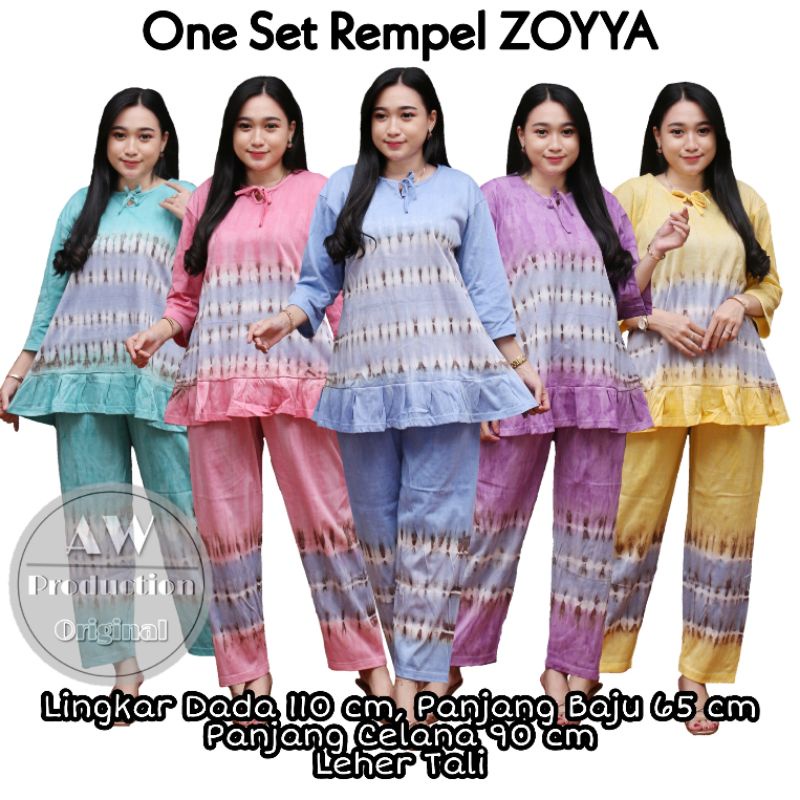 One Set Wanita Tie Dye Matt Kaos Cotton Babydoll pelangi jumputan Piyama Wanita Terbaru Batik Pekalo