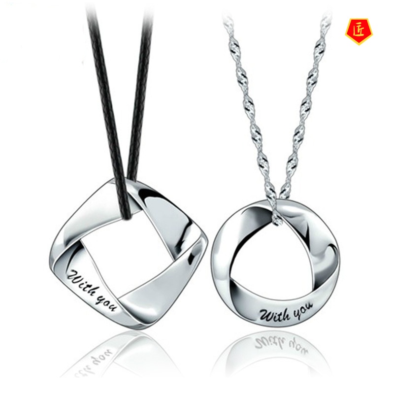 [Ready Stock]Couple Necklace Korean Style Square round Pendant Personalized Creative