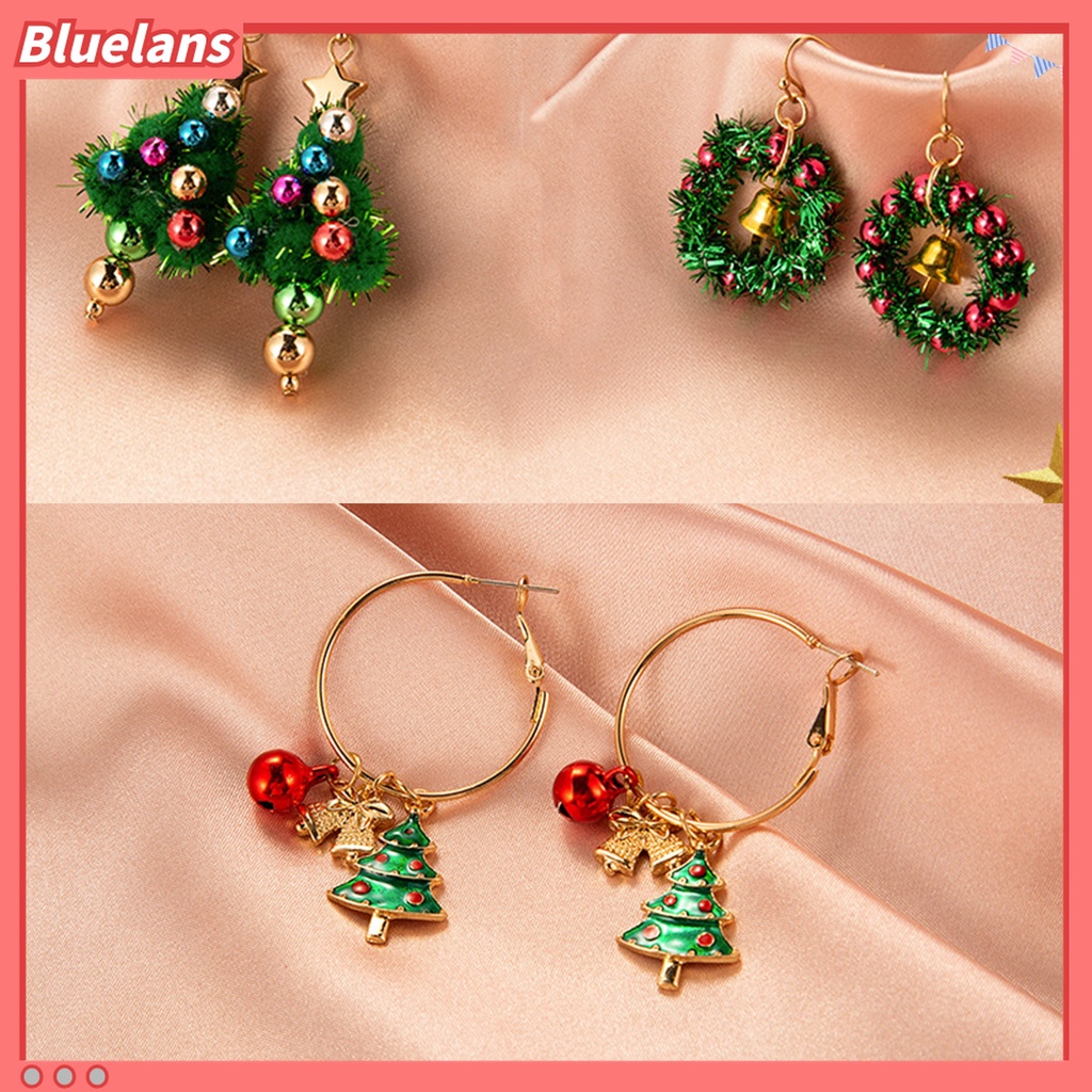 1 Pasang Anting Stud Desain Pohon Natal Snowman Bell Untuk Wanita