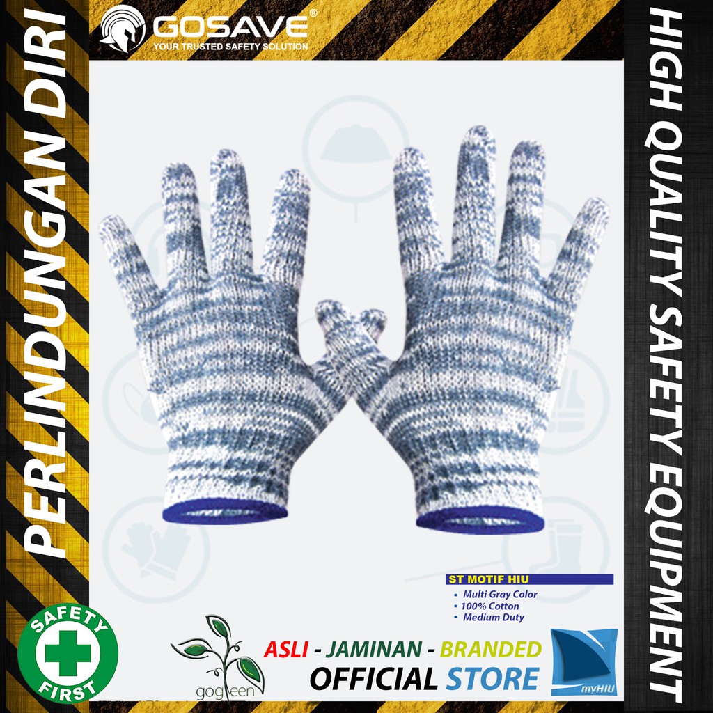 Sarung Tangan Katun 5 Benang 1 Pasang Kiri Kanan Motif HIU / Cotton Glove GOSAVE