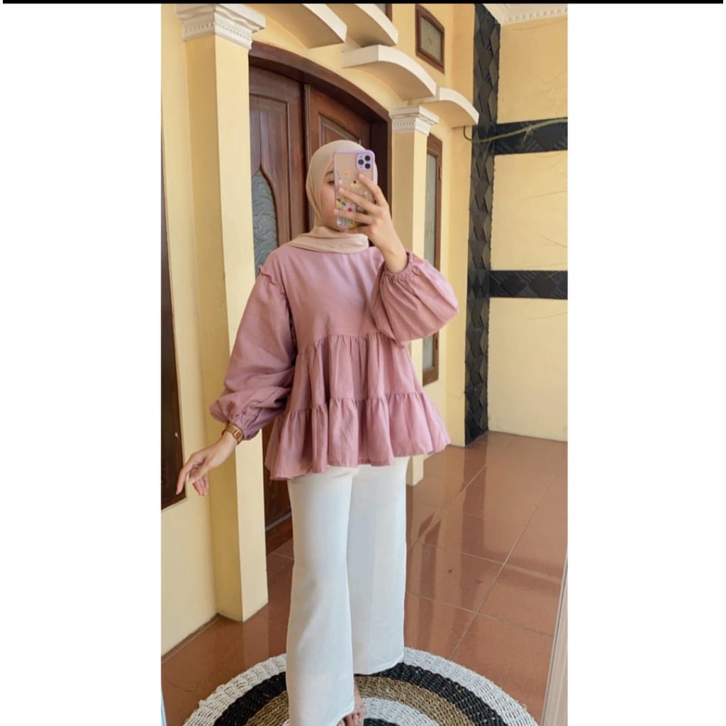 BEFAST - ZEC OOTD Wanita Blus HASHI / Annaya Blouse / Blouse Lengan Panjang Balon / Blouse Terbaru Polos / Blouse Kekinian / Blouse Bisa Di Pakai Wanita Hijab