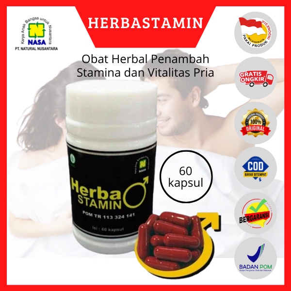 Obat Herbal Penambah Stamina dan Vitalitas Pria Dewasa HERBASTAMIN NASA Isi 60 Kapsul