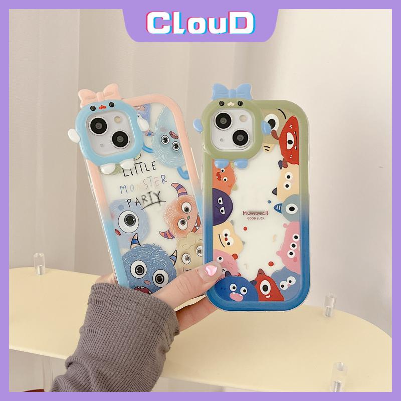 Soft Tpu Transparan Casing Ponsel Samsung A14 A12 A13 A22 A30s A51 A52 A03s A53 A32 A23 A03 A50 A50s A52s A31 A21s A71 A53 A04s M32 A33 A73 A02s A11 3D Busur Lucu Kartun Monster Cover