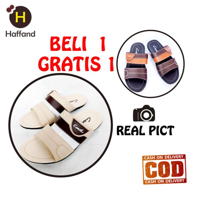 Sandal canvil pria sandal slide cowok terbaru trendy sendal pria hits beli 1 gratis 1