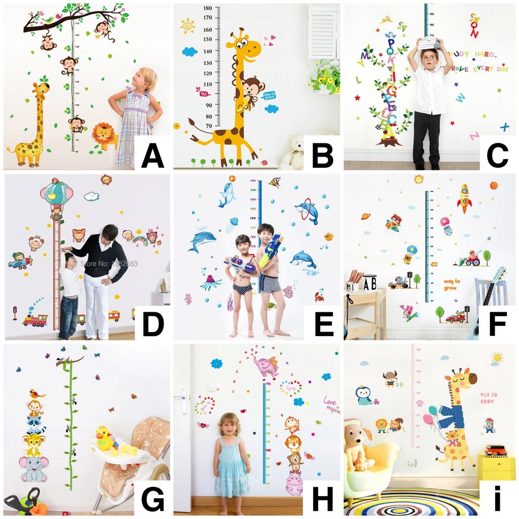 RELIZA WALL STICKER / STIKER DINDING PENGUKUR TINGGI BADAN ANAK HEWAN GROW UP ANIMAL