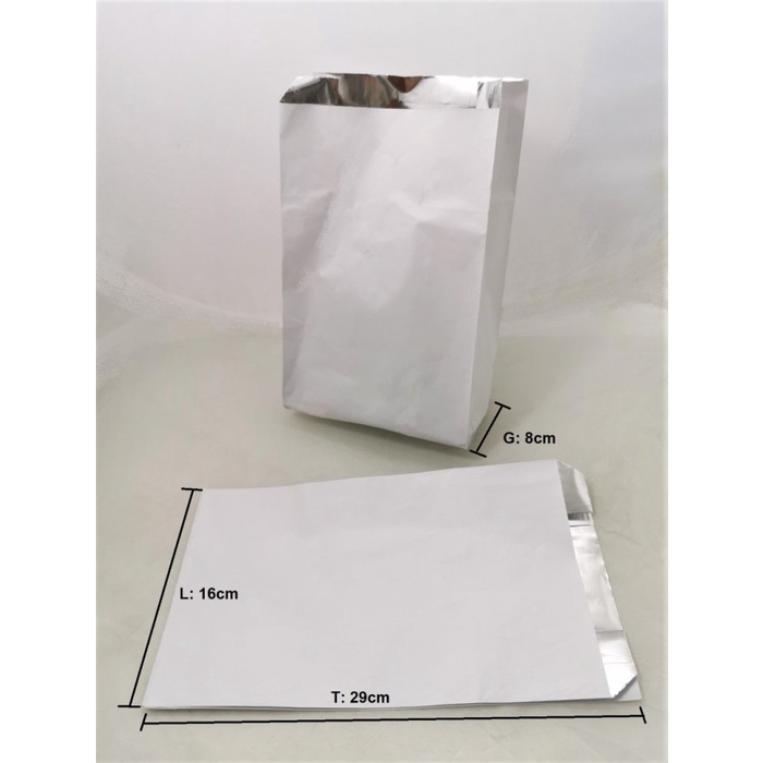 

BISA COD Paperbag Flat Alumunium foil 29X16X8cm 50pcs Tahan Panas Dingin,Minyak TERMURAH