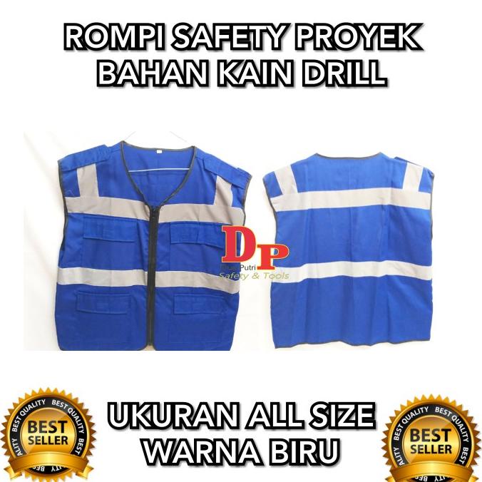 Nesdaywed | Rompi Safety Proyek Bahan Kain Drill Biru