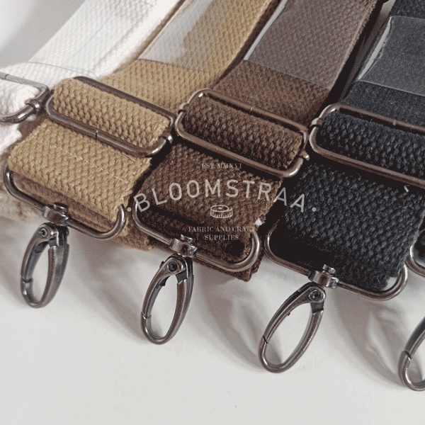 Bag Strap Cotton 38mm BLACK NICKEL Tali Tas Katun Straps selempang 4cm Hitam Nikel Adjustable