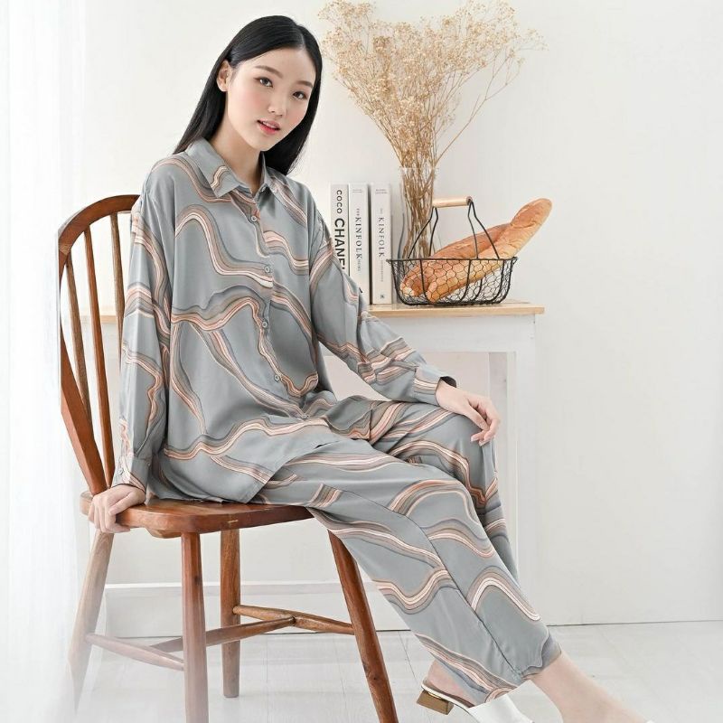 PIYAMA JUMBO LD 120 Rayon Premium One Set Pajamas / Sleepwear Daily Set-Khai 22