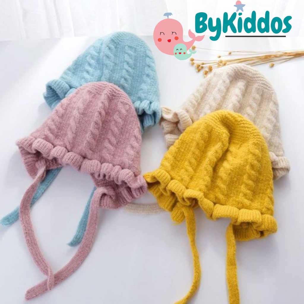 ByKiddos - Topi Rajut Anak Model Bonnet Ruffle/Topi Rajut Anak Baby