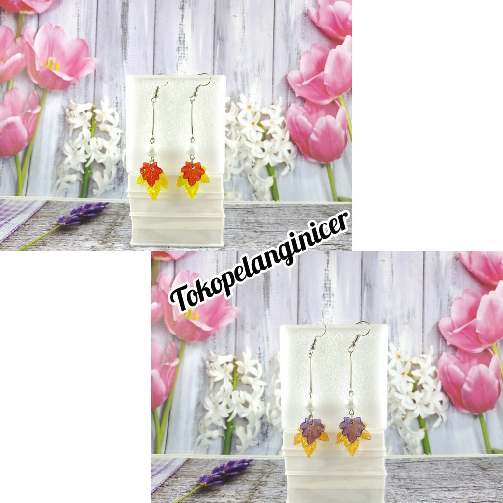 Anting manik mutiara anting korea /Anting Model Daun Handmade  By Tokopelanginicer