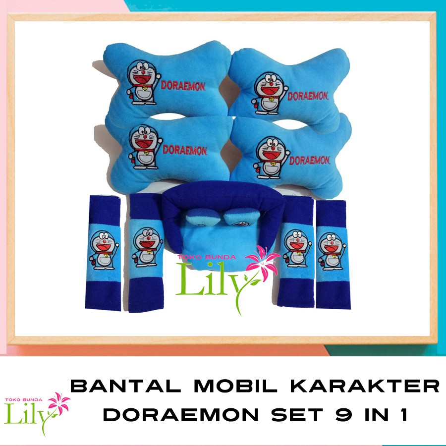 BANTAL MOBIL KARTUN DORAEMON SET 9 PCS