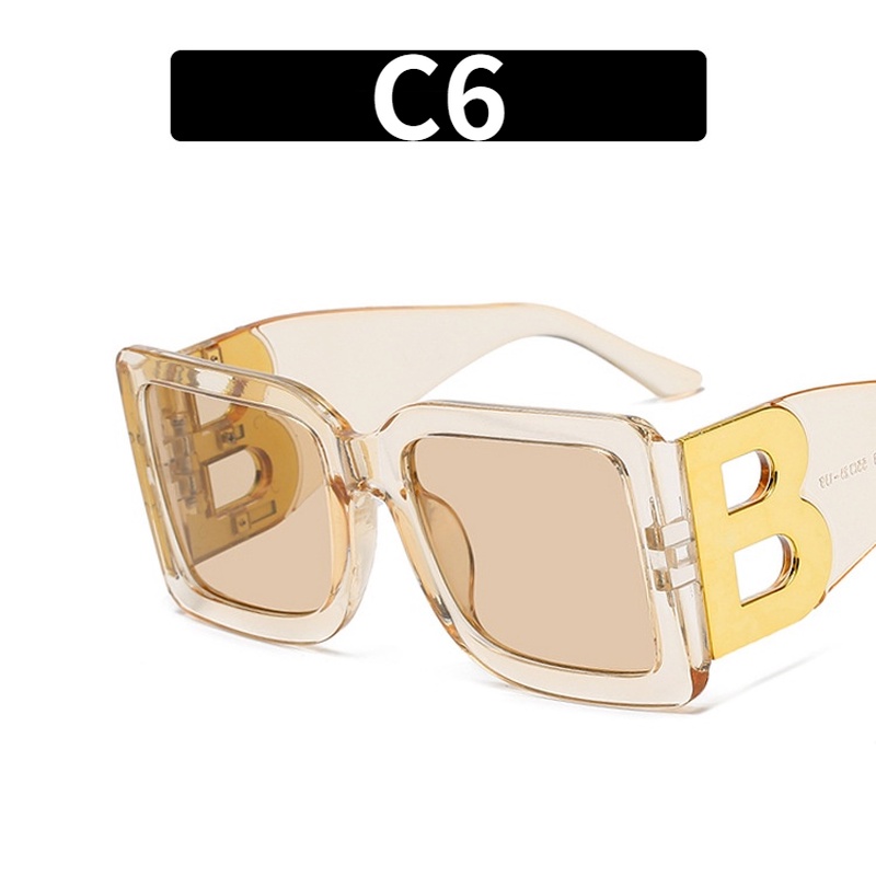 (YUZHU) COD INS Style Oversized Square Sunglasses B Letter Kacamata Retro Tren Eropa dan Amerika Wanita