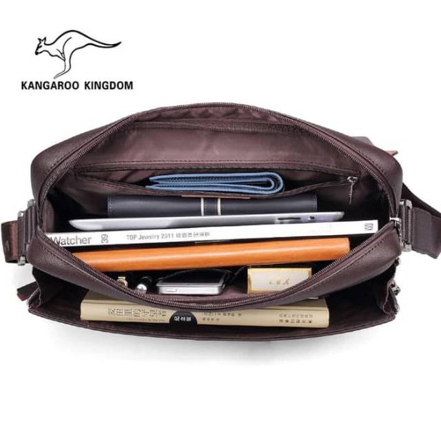 TAS SELEMPANG KULIT PRIA -KANGAROO KINGDOM-SIZe L (BLACK&amp;BROWN) HITAM