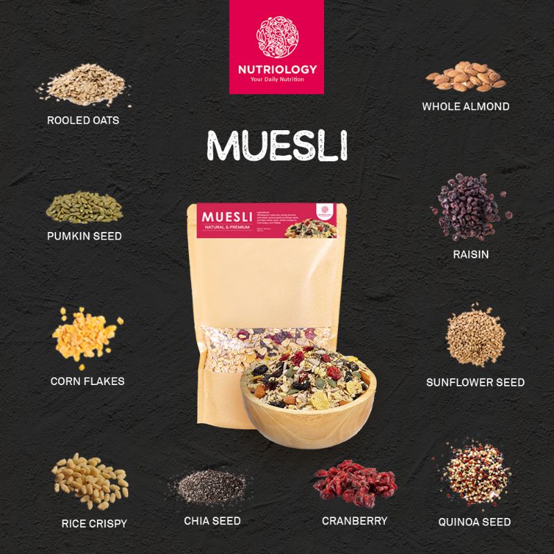 Muesli Fruit seed Nutriology 500 gr Sereal Diet Sehat Sarapan Praktis Murah Bergizi Premium Alami Oatmeal