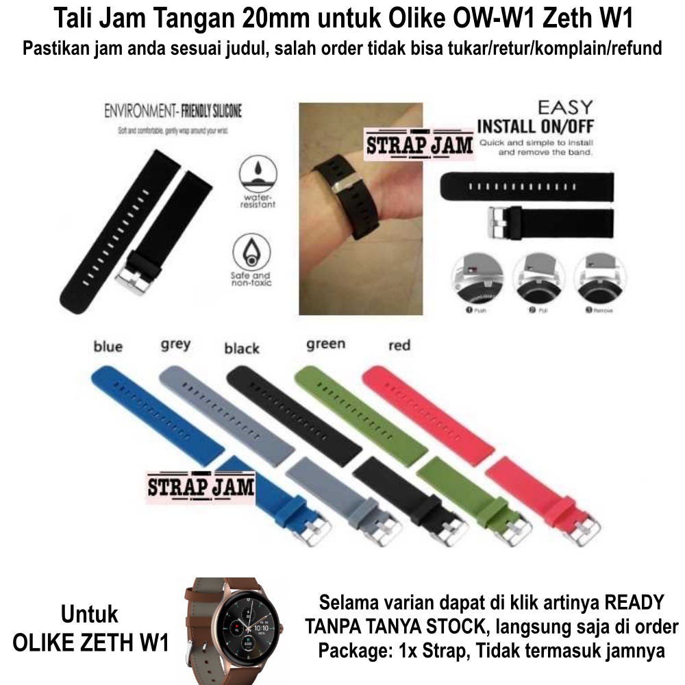 Tali Jam Olike OW-W1 Zeth W1 - Strap 20mm Silikon Polos Buckle Silver