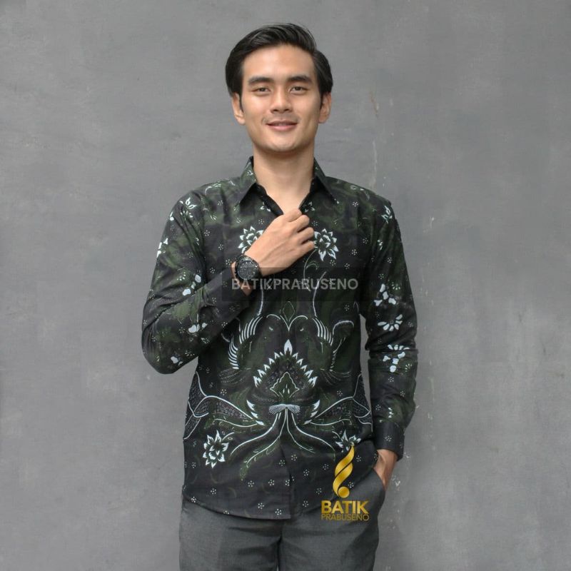 MAHKOTA HIJAU KEMEJA BATIK PRIA SLIMFIT LAPIS FURING