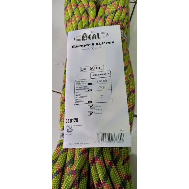 Beal edlinger 10.2mm x 50m tali karamantel Beal edlinger 10.2mm x 50m