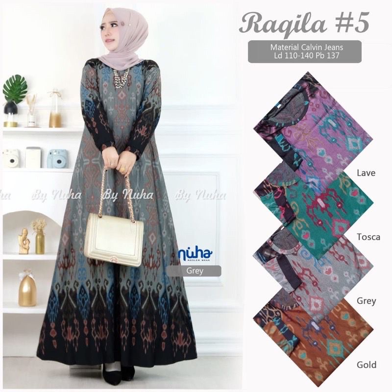 Raqila 5 - Gamis Calvin Jeans Terbaru LD110+ Jumbo / 023-6988