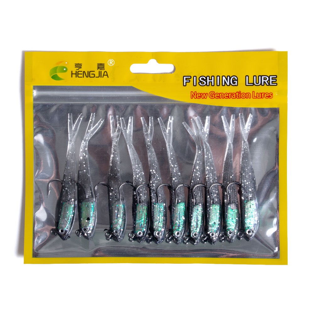 Hnegjia 10PCS/Bag Umpan Pancing Lembut 70mm 5.5g Umpan Silikon Lembut Ikan Kecil Lure Engkol Umpan Tackle