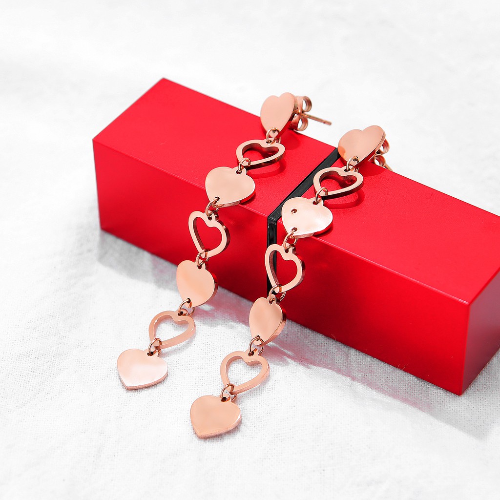 Anting Titanium Rose Gold Asli Wanita Fashion Anti Karat Murah AA024 motif love elegant