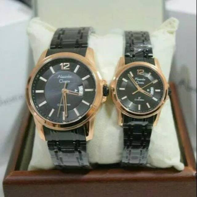JAM TANGAN COUPLE ALEXANDRE CHRISTIE AC 8325 BLACK ROSEGOLD