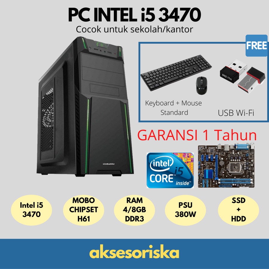 Jual Paket Cpu Rakitan Pc Rakitan Intel Core I Office Sekolah