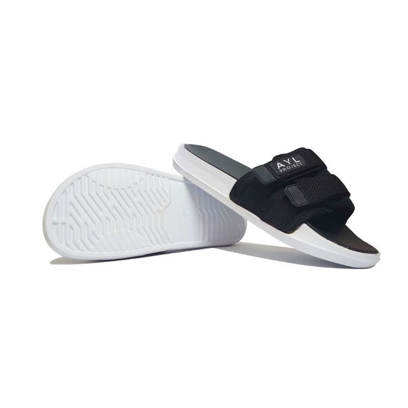 Sandal Slide Pria / Sandal Selop Pria Sandal Slip On Sandal Pria terbaru AYL Project V 2 Strap Black White