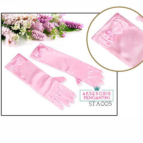 [READY STOK] SARUNG TANGAN ANAK PESTA AKSESORIS WEDDING GLOVES SATIN PINK STA005