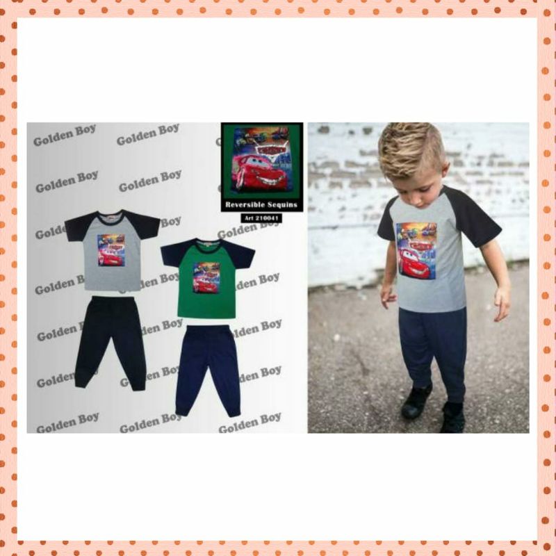 Setelan / set baju anak cowok celana panjang anak laki laki baju anak cowok Golden boy LED lampu
