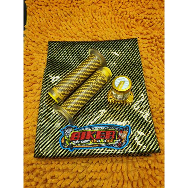 Kulit jok karbon gold + handgrip karbon kitaco + stempel kaca honda