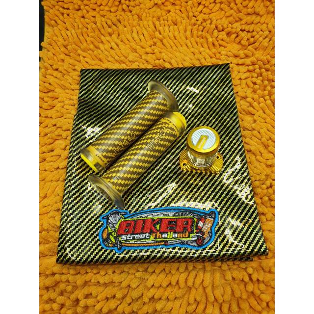 Kulit jok karbon gold + handgrip karbon kitaco + stempel kaca honda